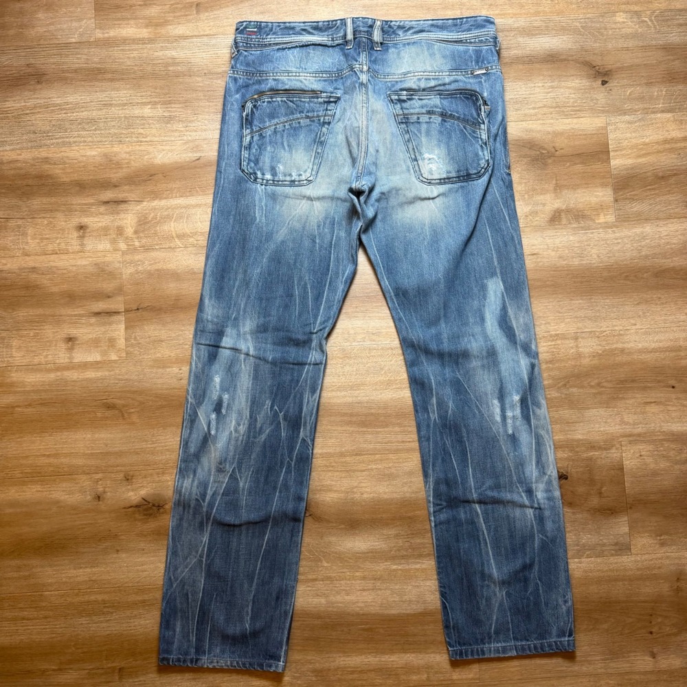 Diesel Poiak Jeans Men 34x32 Blue Distressed Slim Straight Whiskered 008D5 Italy